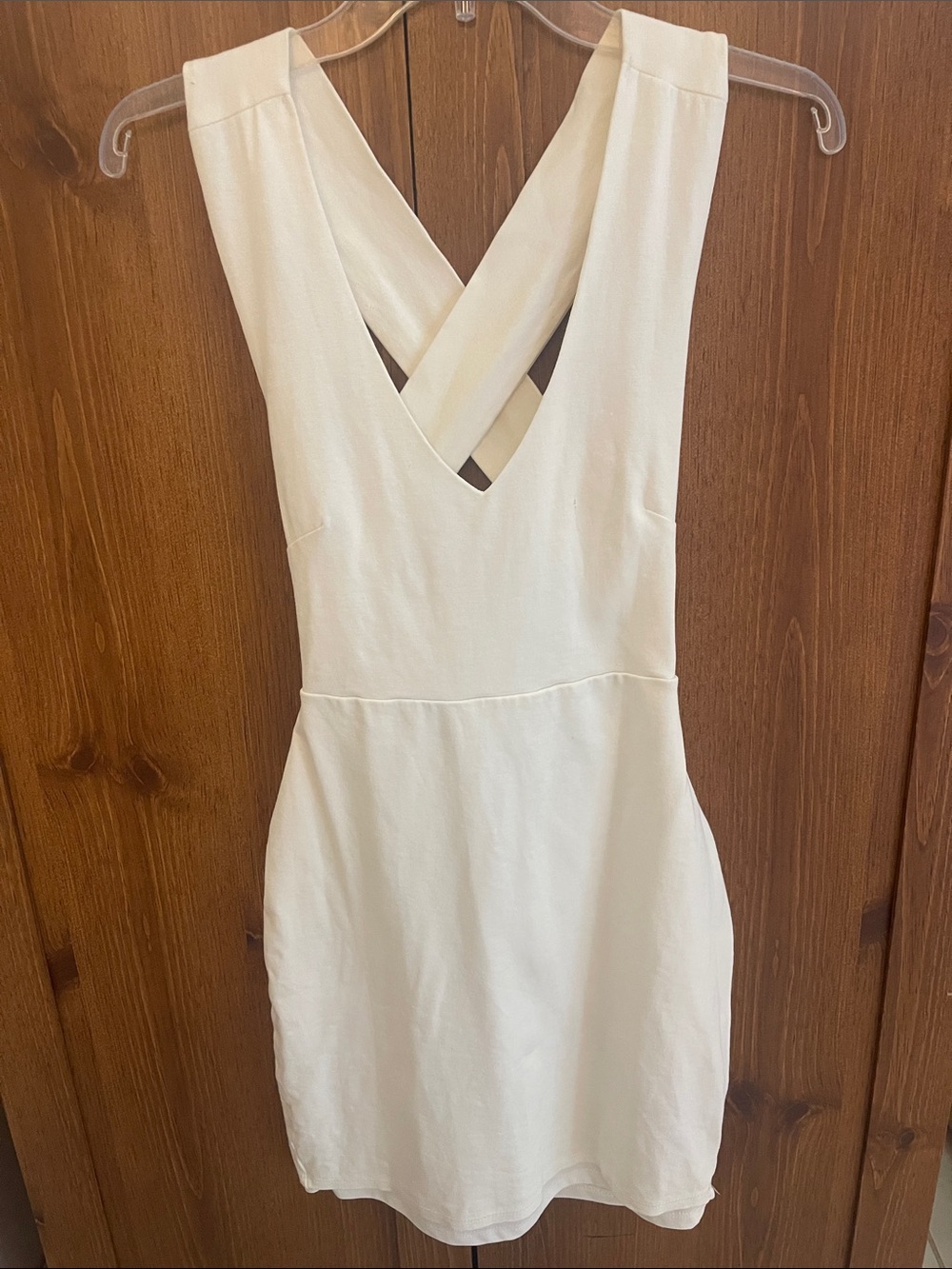 Lulu's Cream Cross-Back V-Neck Mini Dress